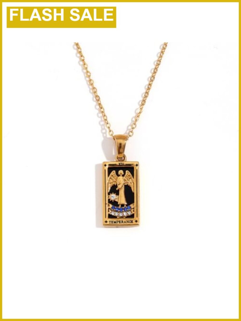 18k Gold Plated Stainless Steel Tarot Card Pendant Necklace Hypoallergenic